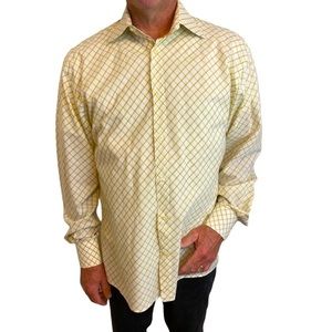 KUHLMAN Yellow White Plaid Button Up French Cuffs Dress Shirt 41